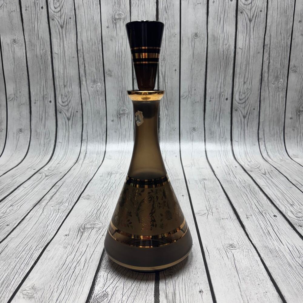 Vintage Genie Style Czech Bohemia Bottle Decanter w/Stopper 14” HEAVY Gold